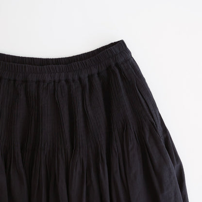 HANDWOVEN HEAVY COTTON PLAIN FLARED SKIRT WITH PINTUCK #9900 BLACK/BEIGE SELVAGE [INMDS25725]