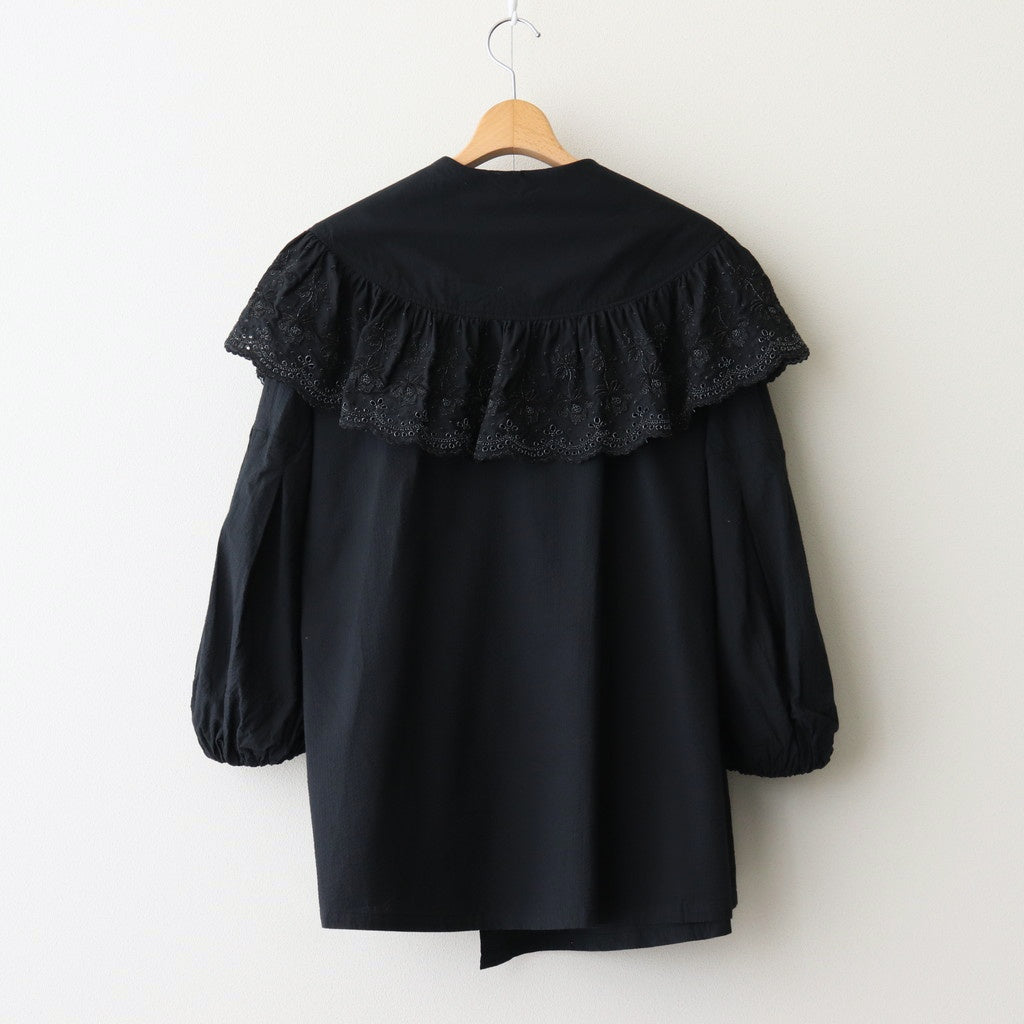 日日夜夜：Wide lace collar smock blouse #black [13251-05107]