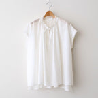 80s COTTON VOILE LACE LACE&STRING COLLAR GATHERED SHIRT #9100 WHT (OFF WHITE) [NSL26092]