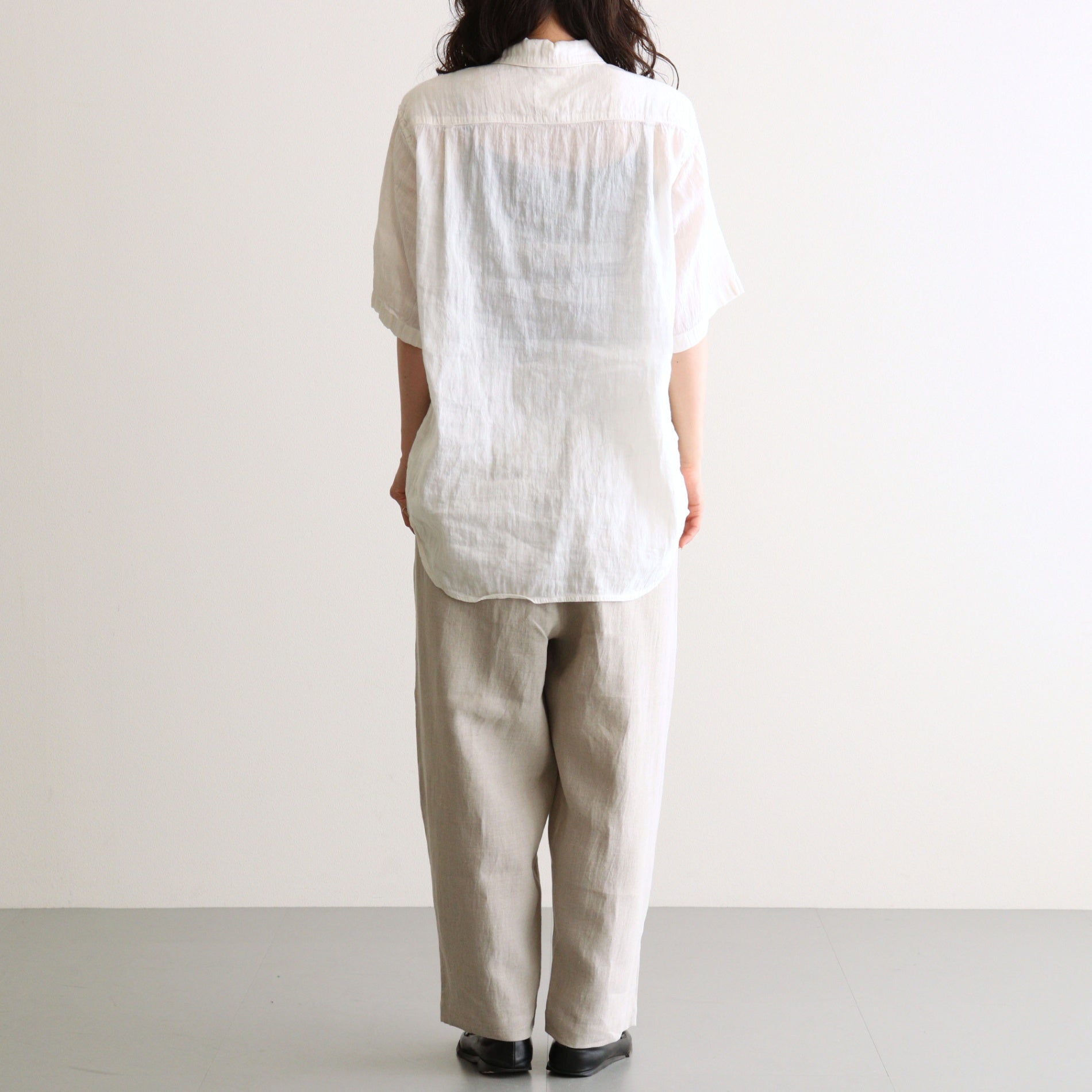 AUTO LOOM LINEN/COTTON PLAIN OVERDYE OPEN COLLAR S/SL SHIRTS #9000 WHITE(WASHED) [IMDSH2612LCD]