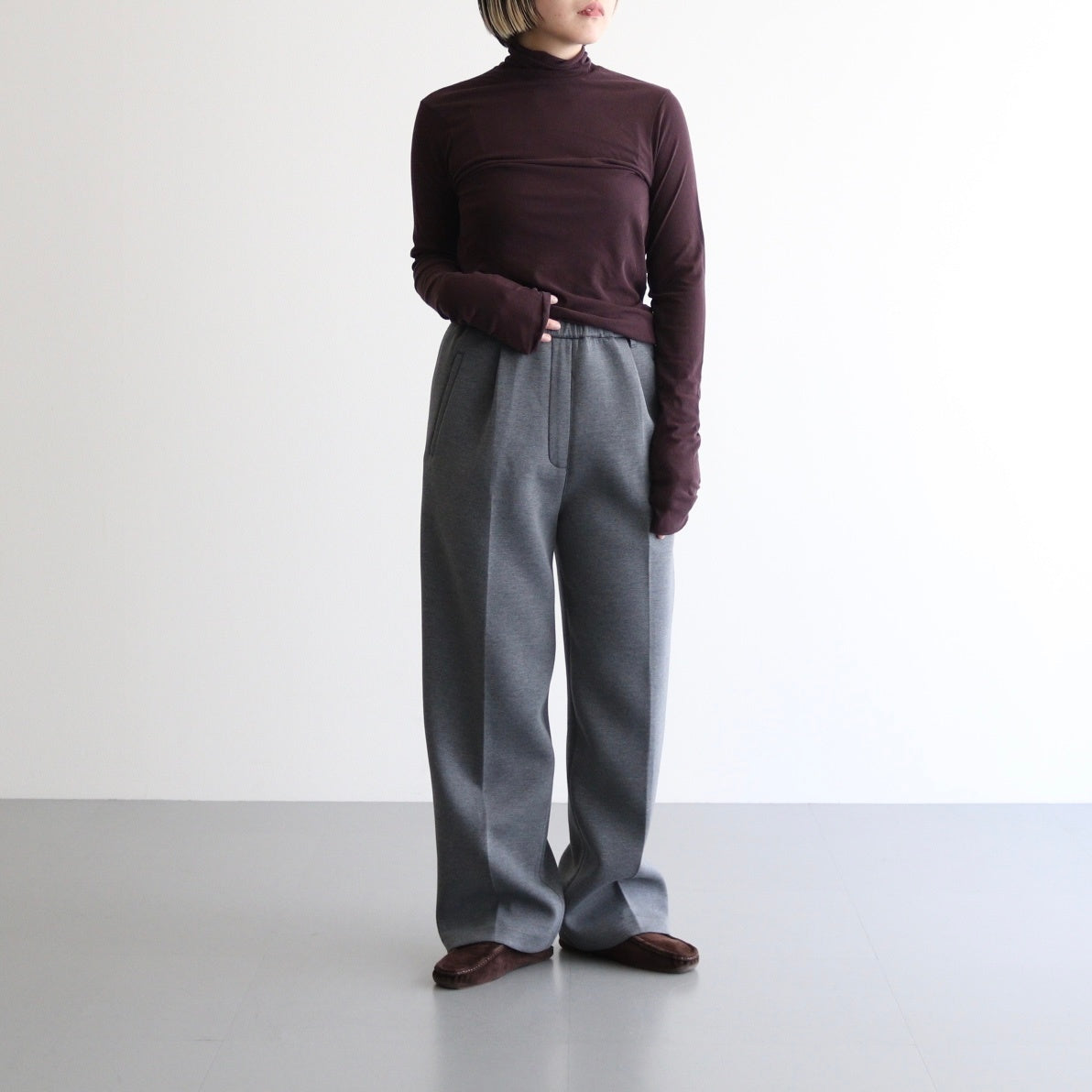 high twist cotton sheer jersey turtle-neck Tee #dark brown [WVFL-UW104]