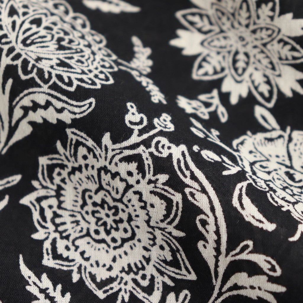 80s VOILE TWO TONE FLOWER PRINT REGULAR COLLAR S/SL DRESS #9982 BLACK x Lt BEIGE PRINT [NSL25084]