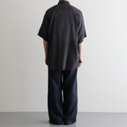 AUTO LOOM LINEN/COTTON PLAIN OVERDYE OPEN COLLAR S/SL SHIRTS #991D C.BLACK [IMDSH2612LCD]