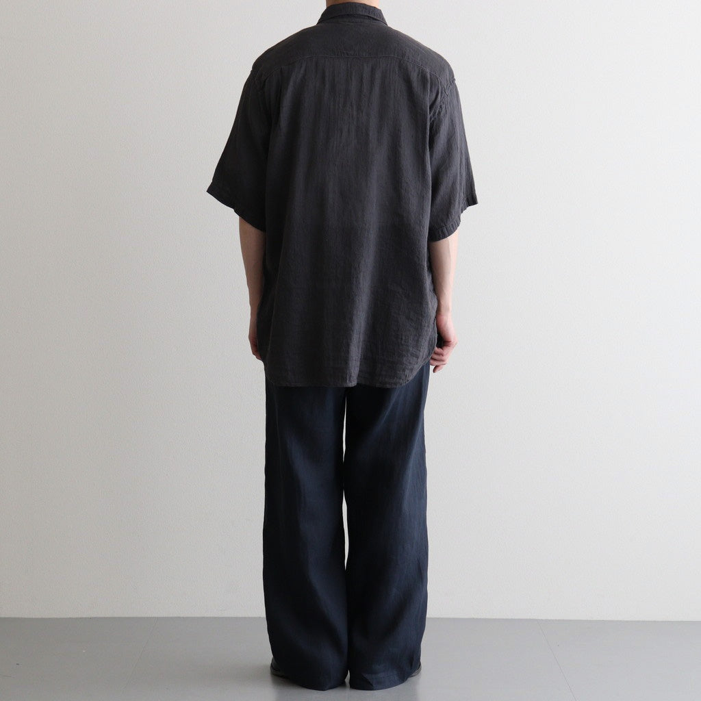 AUTO LOOM LINEN/COTTON PLAIN OVERDYE OPEN COLLAR S/SL SHIRTS #991D C.BLACK [IMDSH2612LCD]