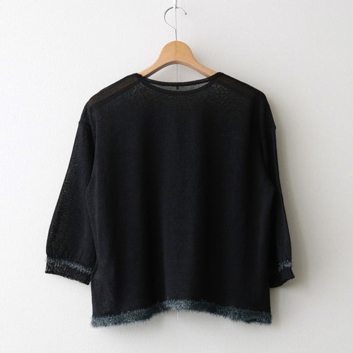 鏡の森：Gathered sleeves sweater #black×dark aqua [11263-11407]