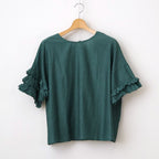 葉影のリズム：Frilled sleeves blouse #forest green [11261-02307]
