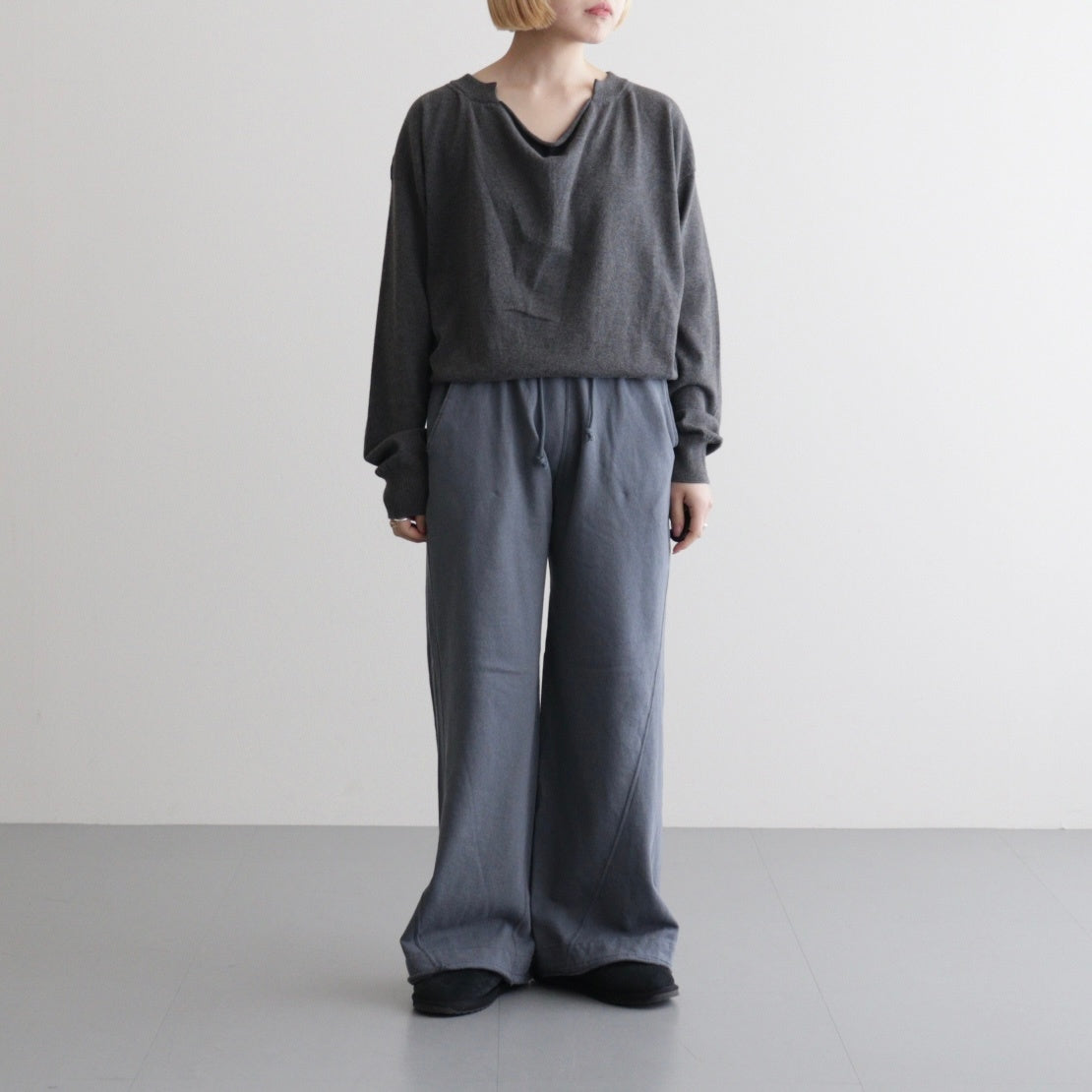 cotton open-end yarn terry wide sweat pants #steel blue [WXSP-UW120]