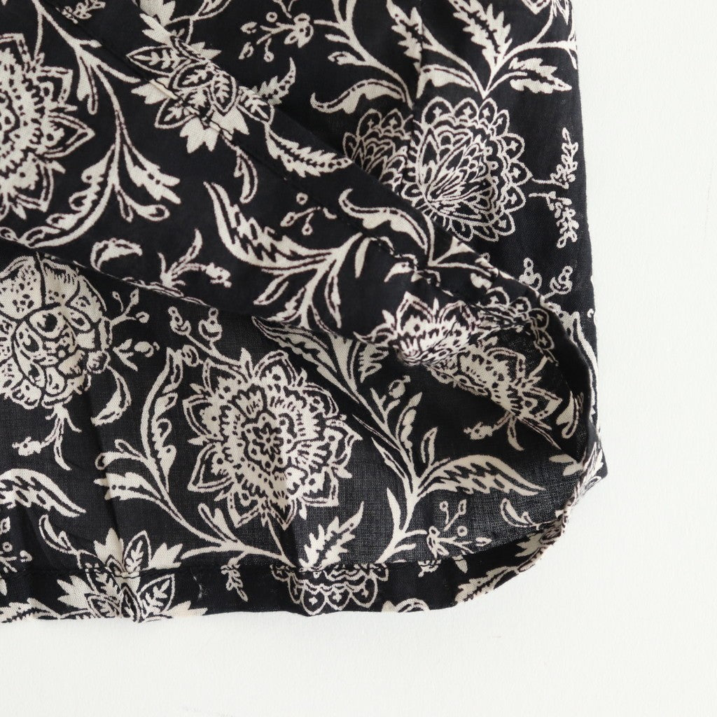 80s VOILE TWO TONE FLOWER PRINT GATHERED SMOCK #9982 BLACK x Lt BEIGE PRINT [NSL25082]