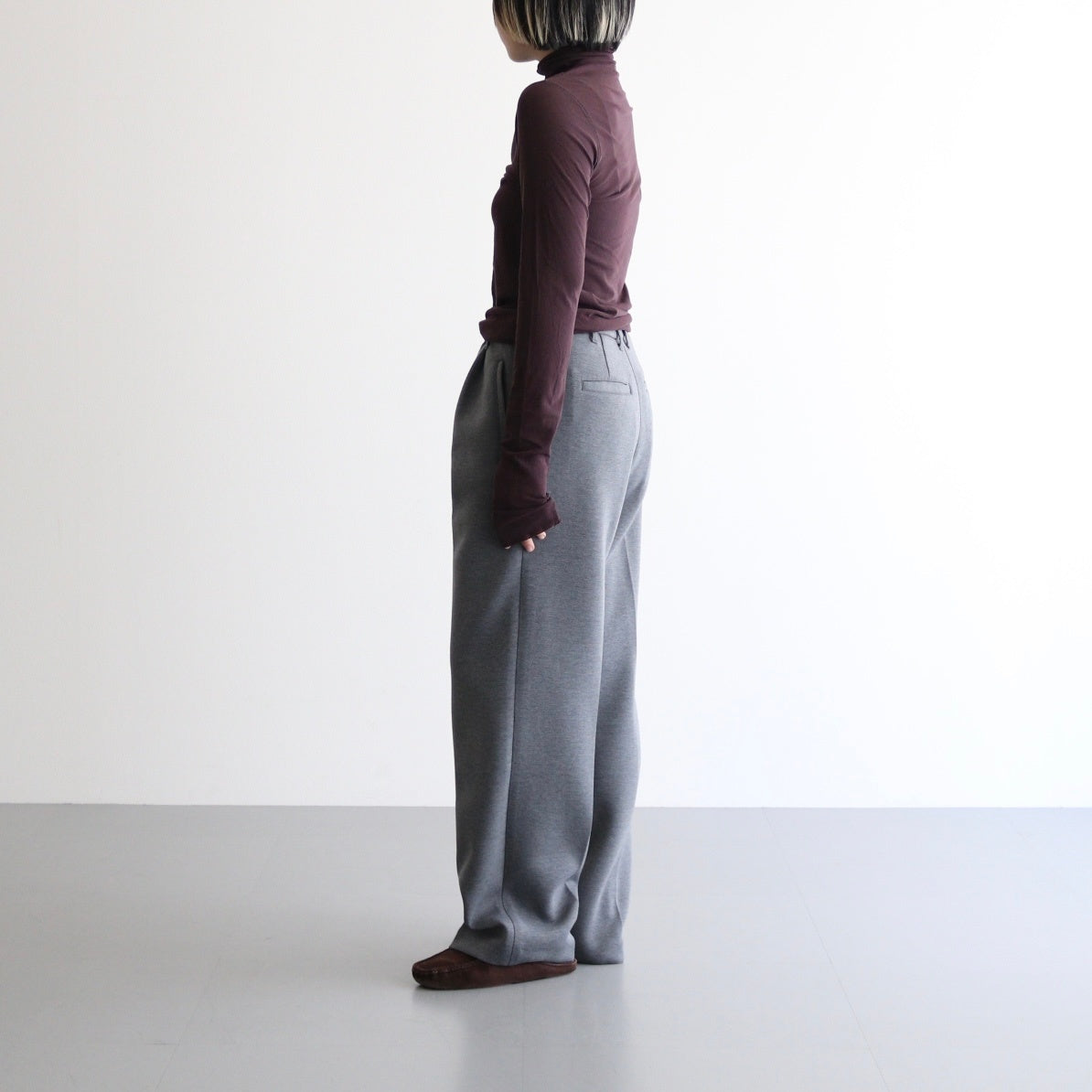 high twist cotton sheer jersey turtle-neck Tee #dark brown [WVFL-UW104]