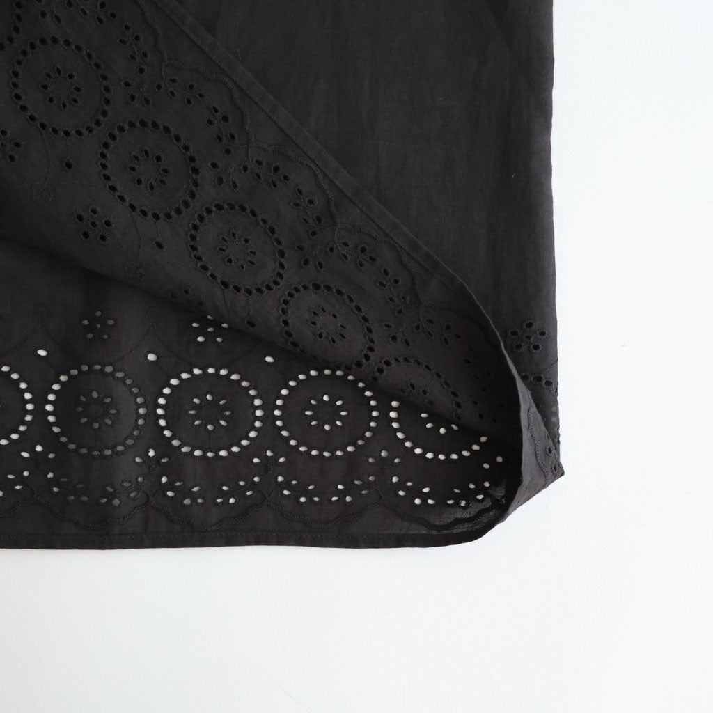 80s VOILE PLAIN WITH CUT WORK LACE CREW NECK PULLOVER DRESS #9900 BLACK [INSL26343]