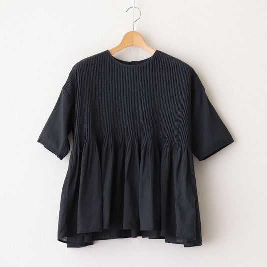 80s ORGANIC DOBIE CHECK(OVERDYE) CREW-NECK P/O HALF/SL SHIRT WITH PINTUCK #9971 O.BLACK [NMDS25251D]