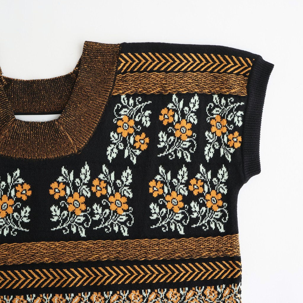 Flower Jacquard Knit Blouse #Black [261807]