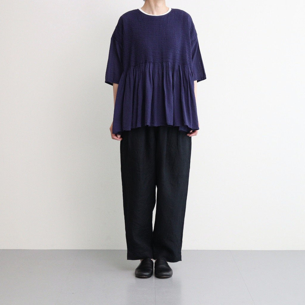 80s ORGANIC DOBIE CHECK(OVERDYE) CREW-NECK P/O HALF/SL SHIRT WITH PINTUCK #2813 D.PURPLE [NMDS25251D]