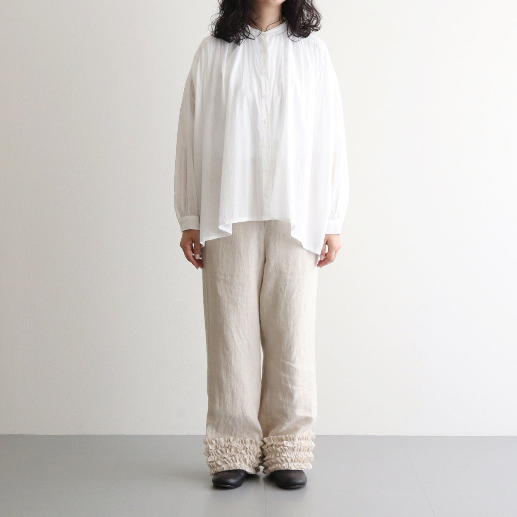 80s COTTON VOILE PLAIN BANDED COLLAR GATHER SHIRT #9100 OFF WHITE [NSL25041]