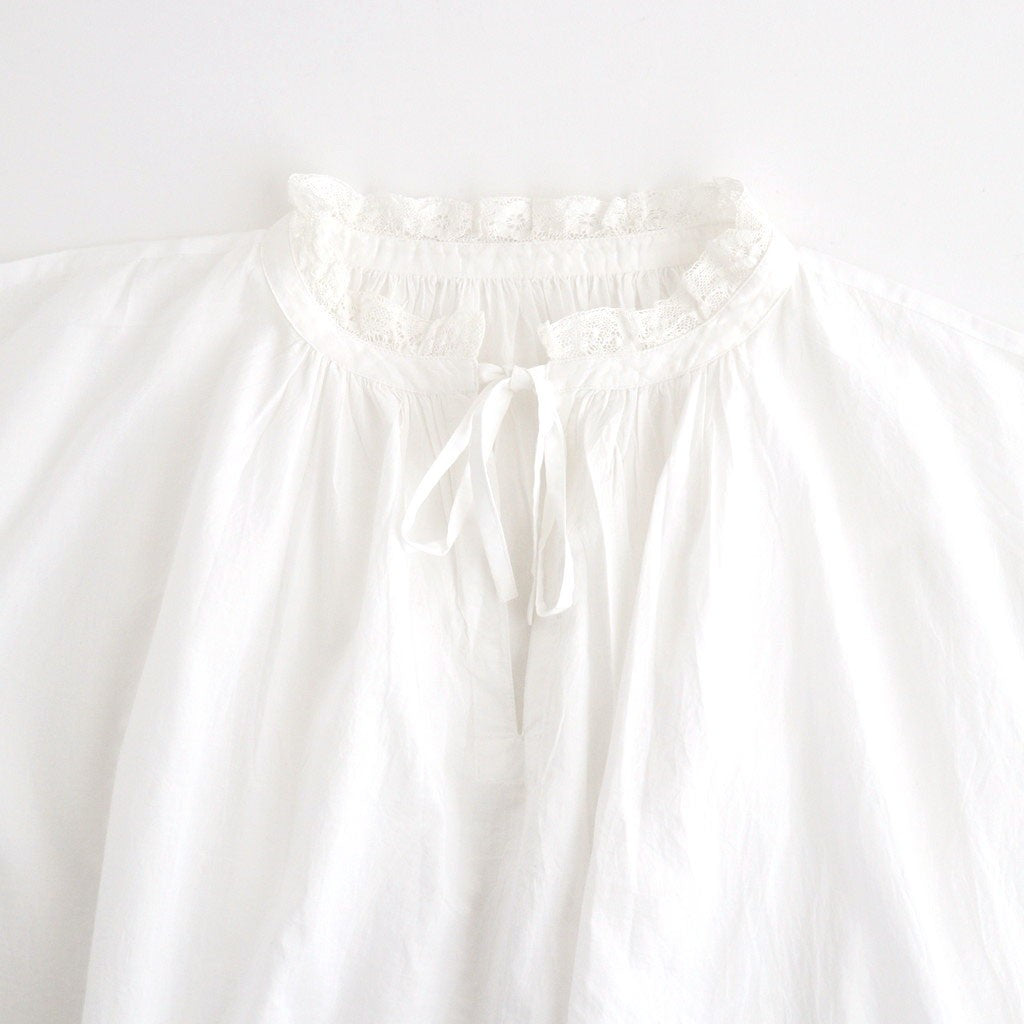 60s COTTON CAMBRIC PLAIN WITH LACE LACE & STRING COLLAR GATHERED SHIRT #9000 WHITE [NSL26552]