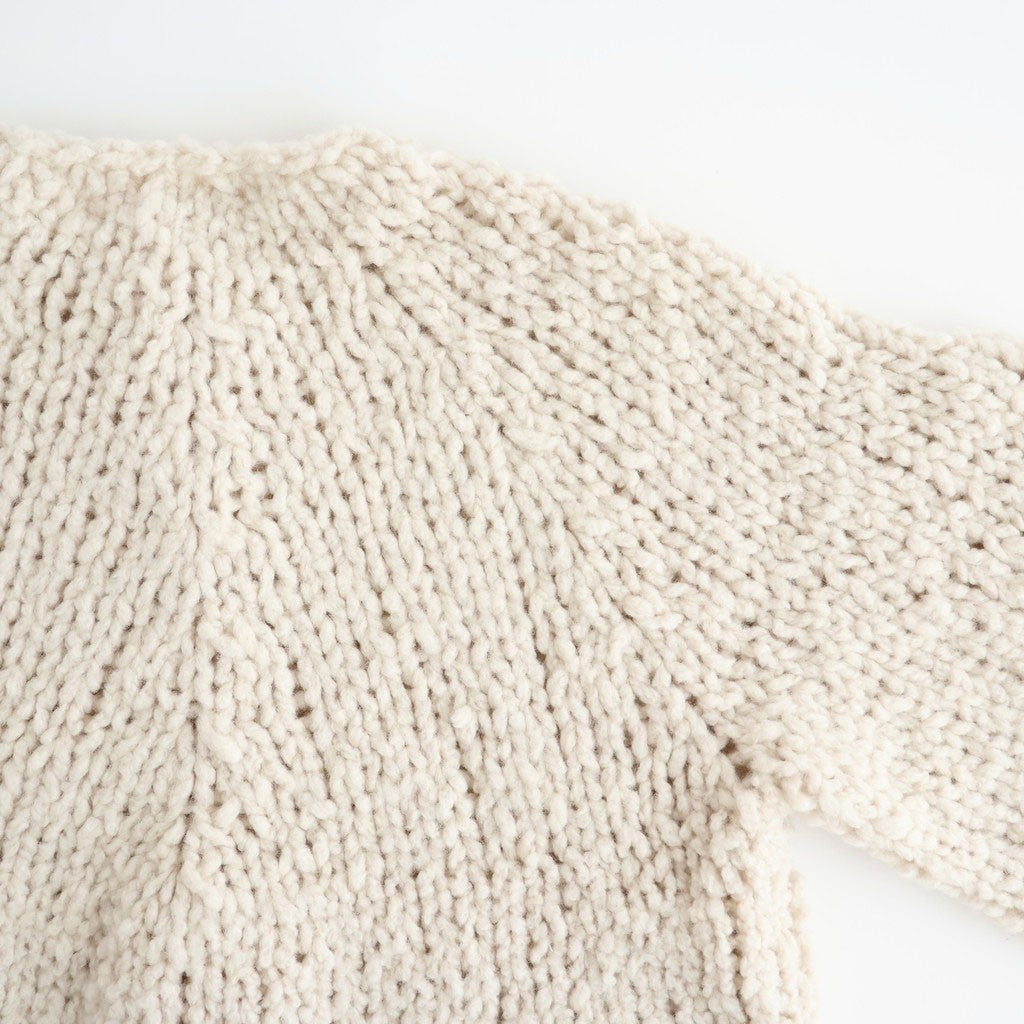 british super down slub felt yarn hand-knit cardigan #ecru [WXFL-UW127]