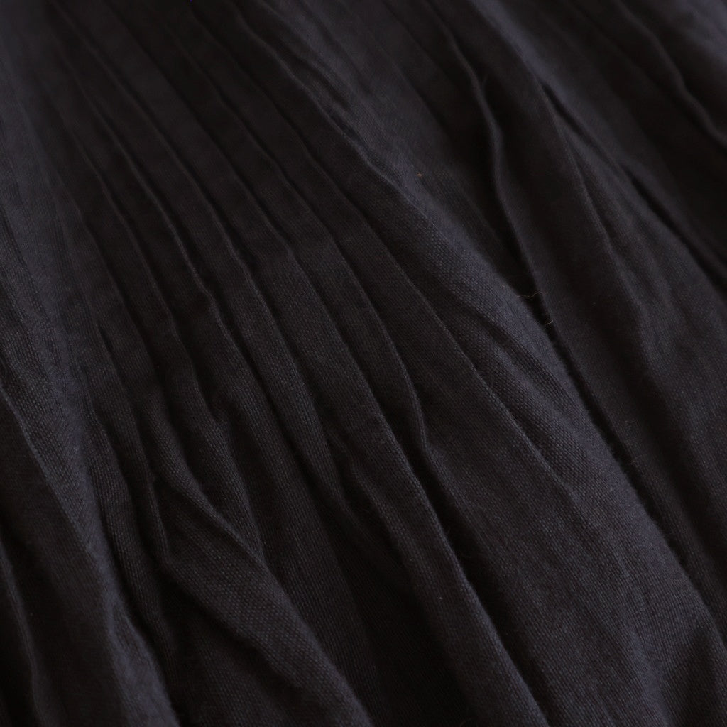 HANDWOVEN HEAVY COTTON PLAIN FLARED SKIRT WITH PINTUCK #9900 BLACK/BEIGE SELVAGE [INMDS25725]