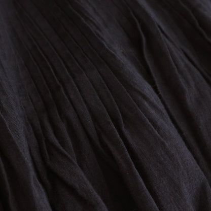 HANDWOVEN HEAVY COTTON PLAIN FLARED SKIRT WITH PINTUCK #9900 BLACK/BEIGE SELVAGE [INMDS25725]