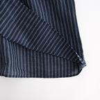 60s AUTO LOOM COTTON/LINEN STRIPE BANDED COLLAR FRENCH/SL PINTUCK SHIRTS #3991 NAVY/OFF.WHITE STRIPE [INSL26331]