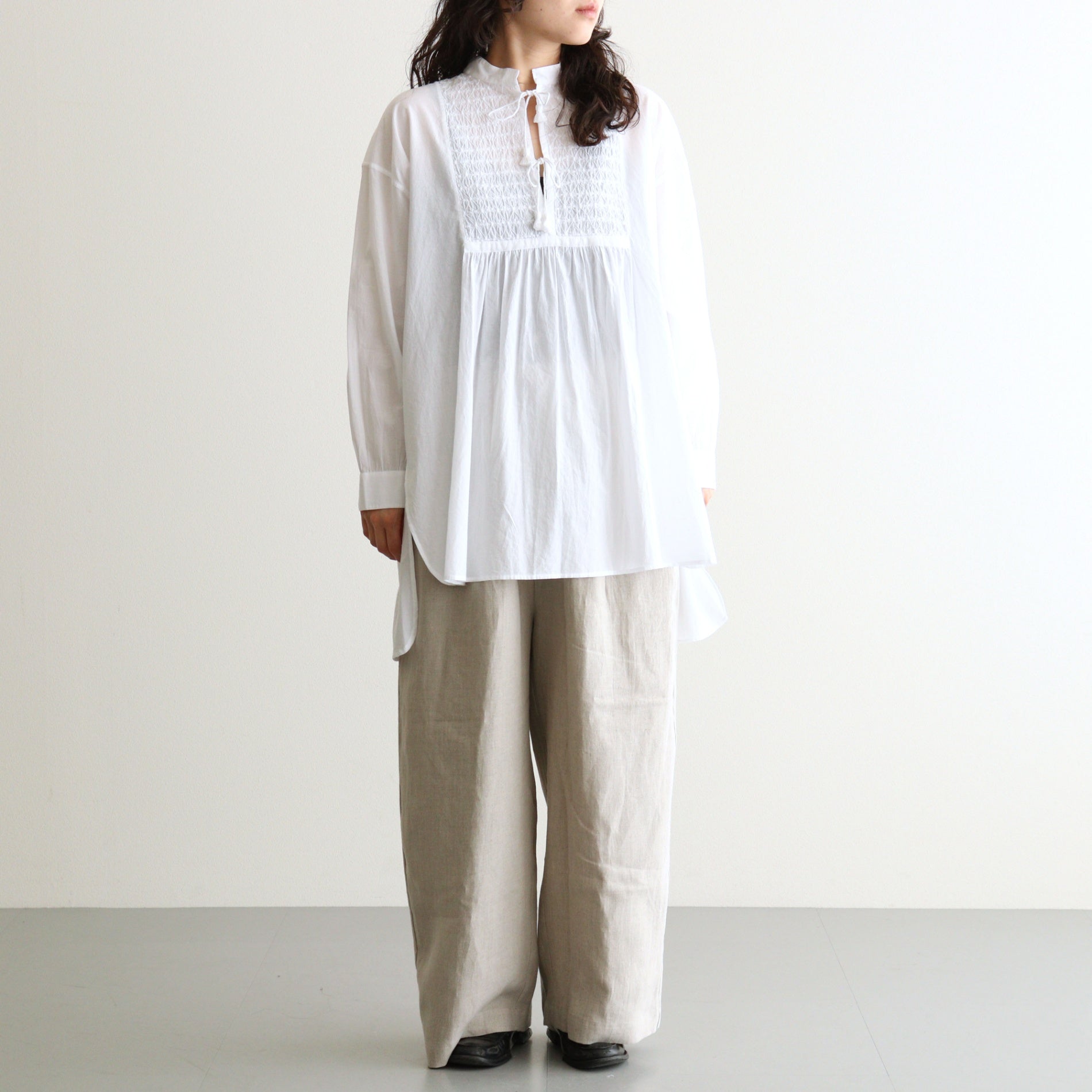 40s FRENCH LINEN DYED CANVAS 2TUCK WIDE EASY PANTS #8200 LINEN [GNMDS2502FL]