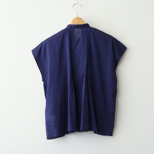 80s COTTON VOILE PLAIN BANDED COLLAR FRENCH/SL PINTUCK SHIRT #3800 NVY (BRIGHT NAVY) [NSL26022]