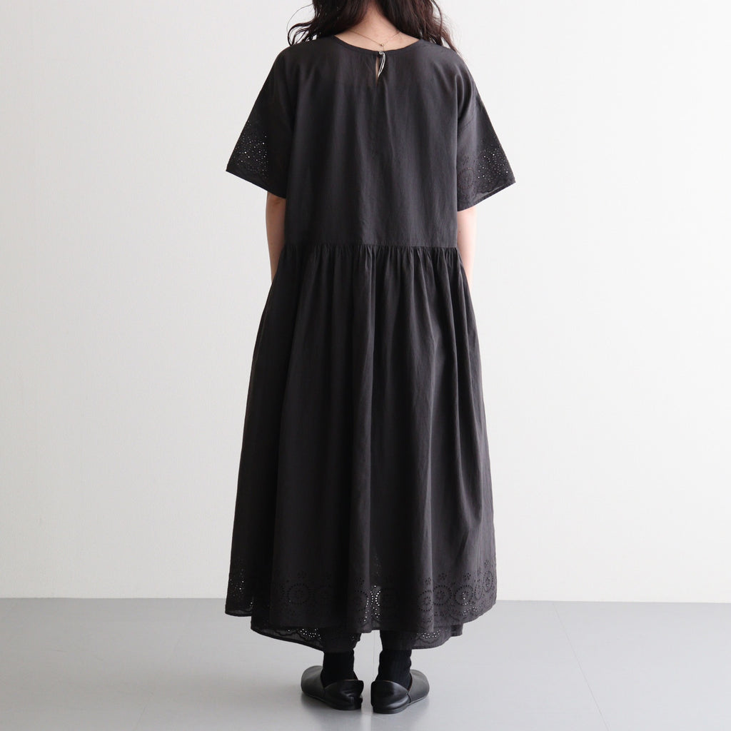 80s VOILE PLAIN WITH CUT WORK LACE CREW NECK PULLOVER DRESS #9900 BLACK [INSL26343]