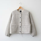 80s VOILE LITTLE TREE BLOCK PRINT QUILTED RAGLAN/SL STRING JACKET #9199 MILKY.GREY/BLACK PRINT [INMDS26721]
