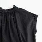 80s COTTON VOILE LACE LACE&STRING COLLAR GATHERED SHIRT #9900 BLACK [NSL26092]