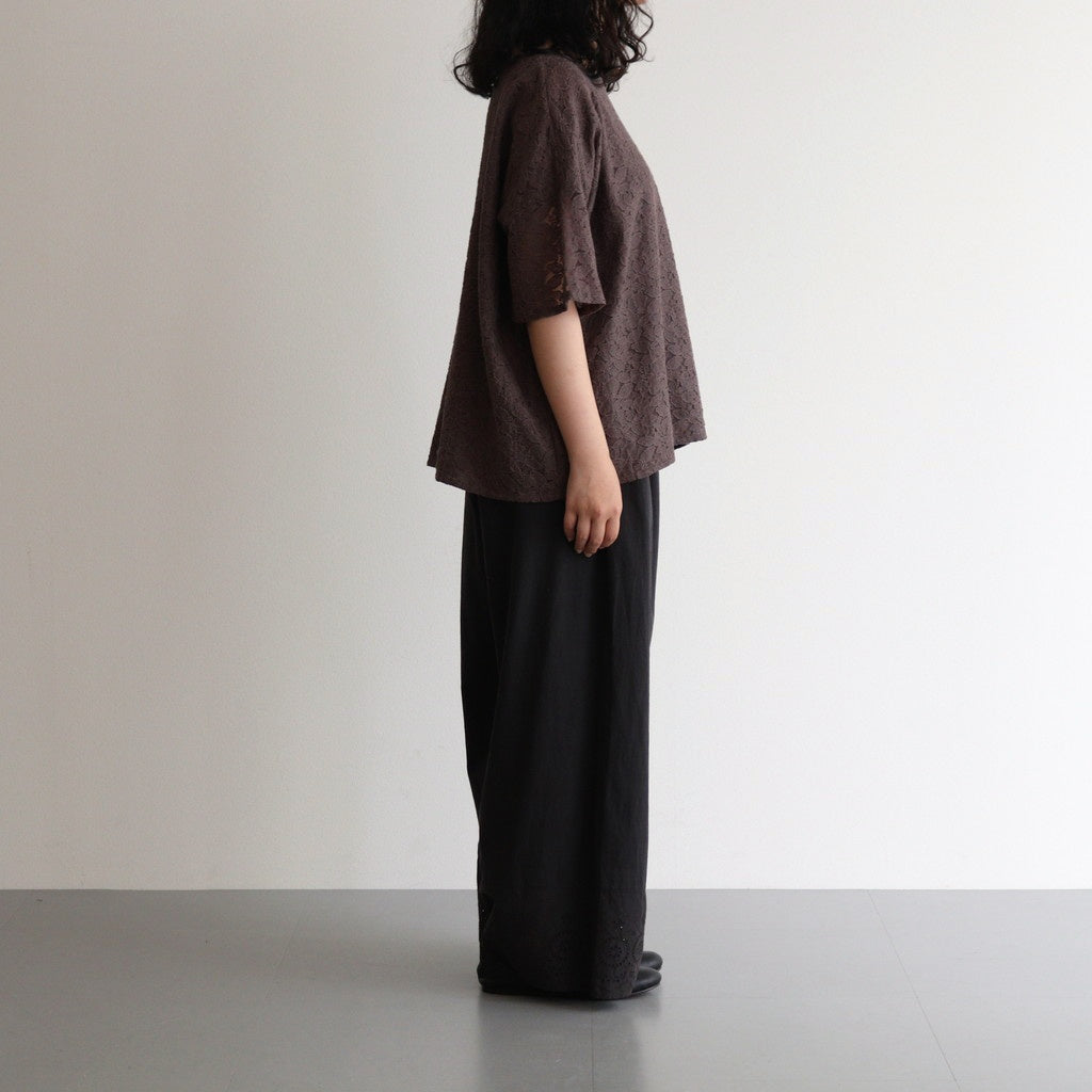 VOILE TULLE LACE S/SL SMOCK WITH COTTON VOILE #9700 CHARCOAL [NSL25051]