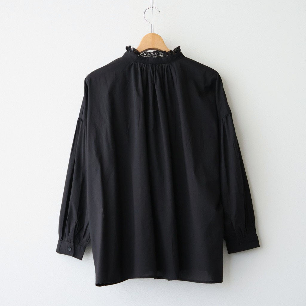 60s COTTON CAMBRIC PLAIN WITH LACE LACE FRILL COLLAR SHIRT #9900 BLACK [NSL26551]