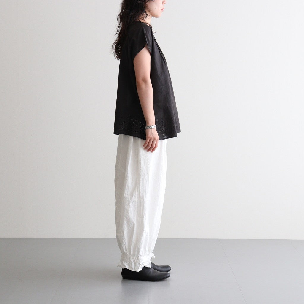 80s VOILE PLAIN WITH CUT WORK LACE CREW NECK FRENCH/SL SHIRTS WITH PINTUCK #9900 BLACK [INSL26342]