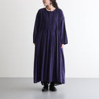 80s ORGANIC MICRO CHECK OVERDYE CREW-NECK BUTTON SHIRT MAXI DRESS WITH MINI PINTUCK #2813 PURPLE (D.PURPLE) [NMDS26234D]