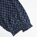 80s COTTON VOILE FLOWER BLOCK PRINT FRILL COLLAR PINTUCK SHIRT #3900 NVY (NAVY BASE) [NMDS25551]