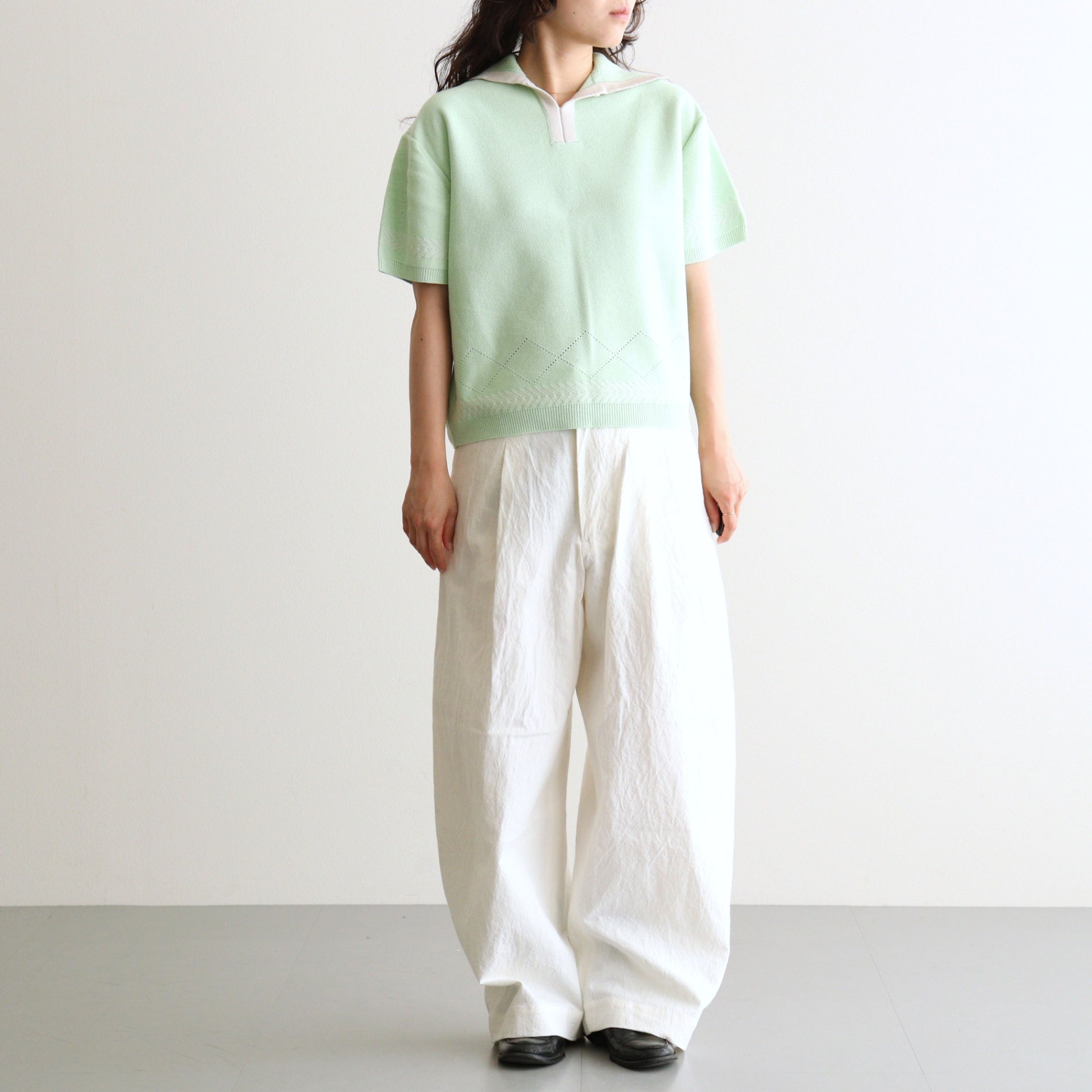 Kafusho Polo Knit #Pale green [261808]