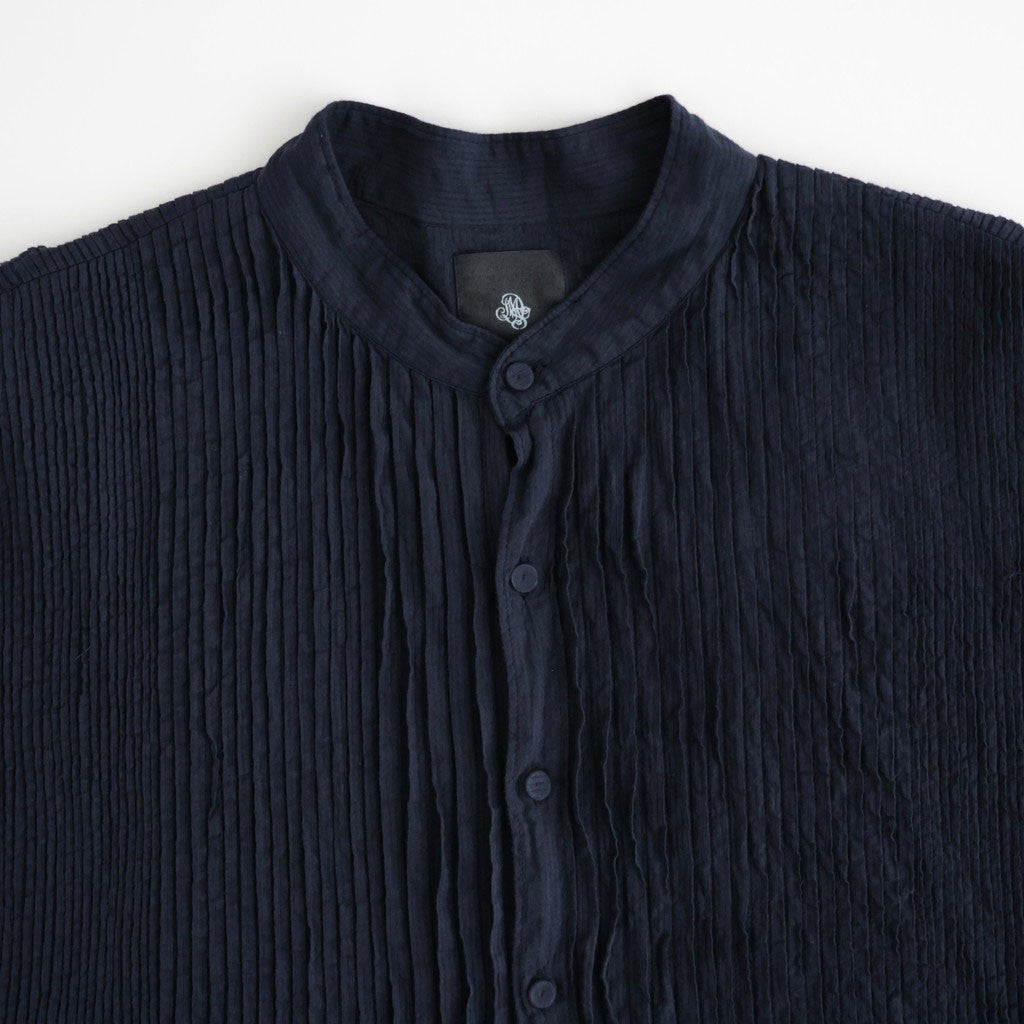 80s ORGANIC VOILE STRIPE (OVERDYE) BANDED SHIRT DRESS WITH MINI PINTUCK #3960 MARINE [NMDS26514D]