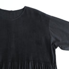 80s ORGANIC COTTON VOILE CREW-NECK HALF/SLEEVE DRESS WITH MINI PINTUCK #9900 BLACK [NMDS26243]