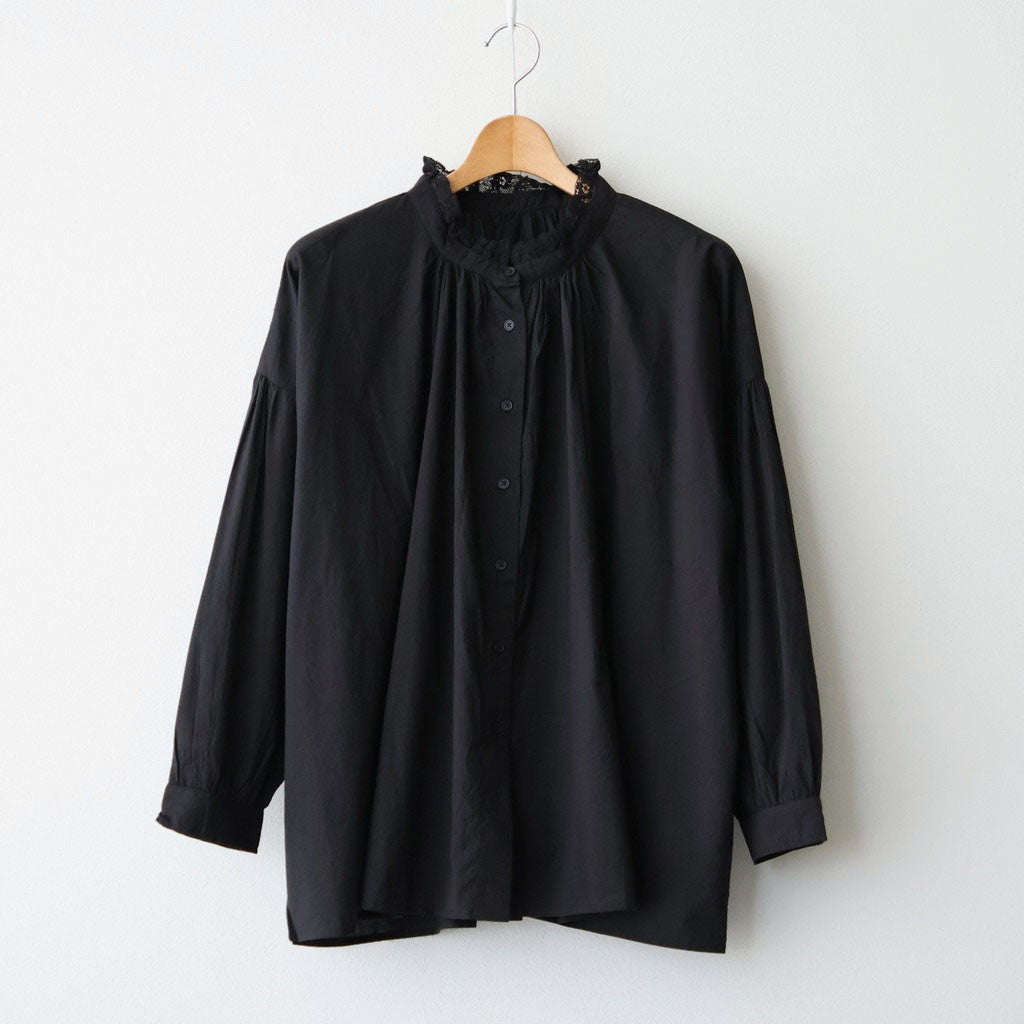 60s COTTON CAMBRIC PLAIN WITH LACE LACE FRILL COLLAR SHIRT #9900 BLACK [NSL26551]