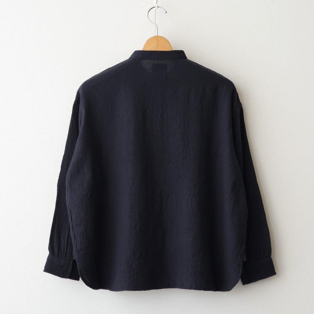 BOILED WOOL PLAIN BANDED COLLAR EMB SHIRT #3900 NAVY [NMDS25601]
