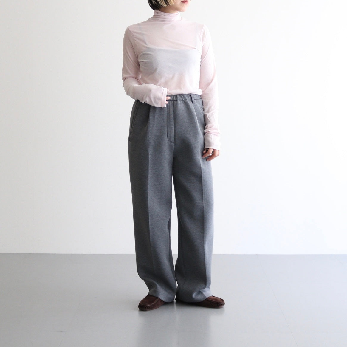 high twist cotton sheer jersey turtle-neck Tee #light pink [WVFL-UW104]