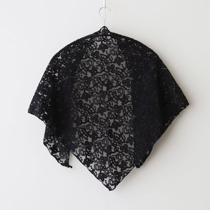 CROWN MOTIF LACE TRIANGLE STOLE #Black [no.7531]