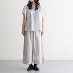 60s AUTO LOOM COTTON/LINEN STRIPE BANDED COLLAR FRENCH/SL PINTUCK SHIRTS #9139 OFF.WHITE/NAVY STRIPE [INSL26331]