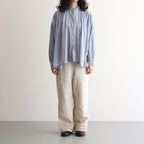 80s COTTON VOILE PLAIN BANDED COLLAR GATHER SHIRT #3300 SAX BLUE [NSL25041]