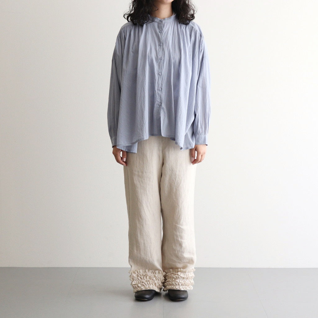 80s COTTON VOILE PLAIN BANDED COLLAR GATHER SHIRT #3300 SAX BLUE [NSL25041]