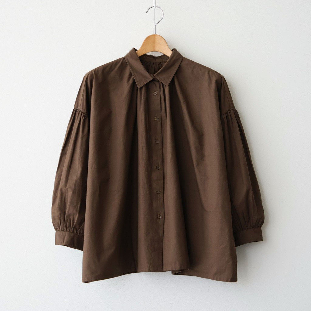 40s COTTON POPLIN PLAIN REGULAR COLLAR SHIRT WITH GATHER #8600 BROWN [NSL26522]