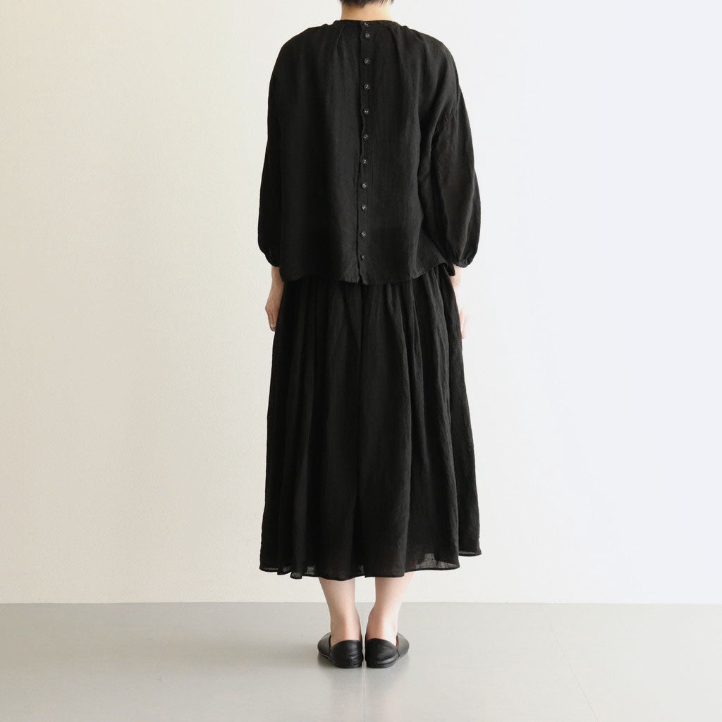 LINEN HEMP SMOCK BLOUSE #Black [no.7421]