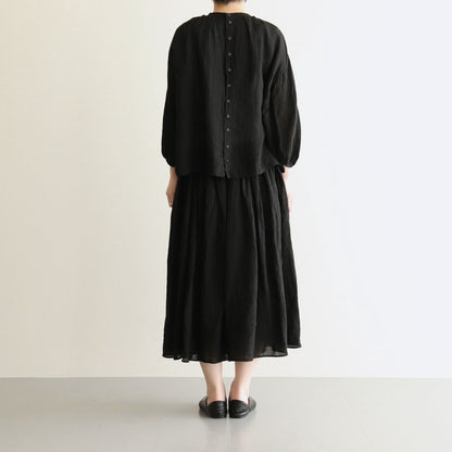 LINEN HEMP SMOCK BLOUSE #Black [no.7421]