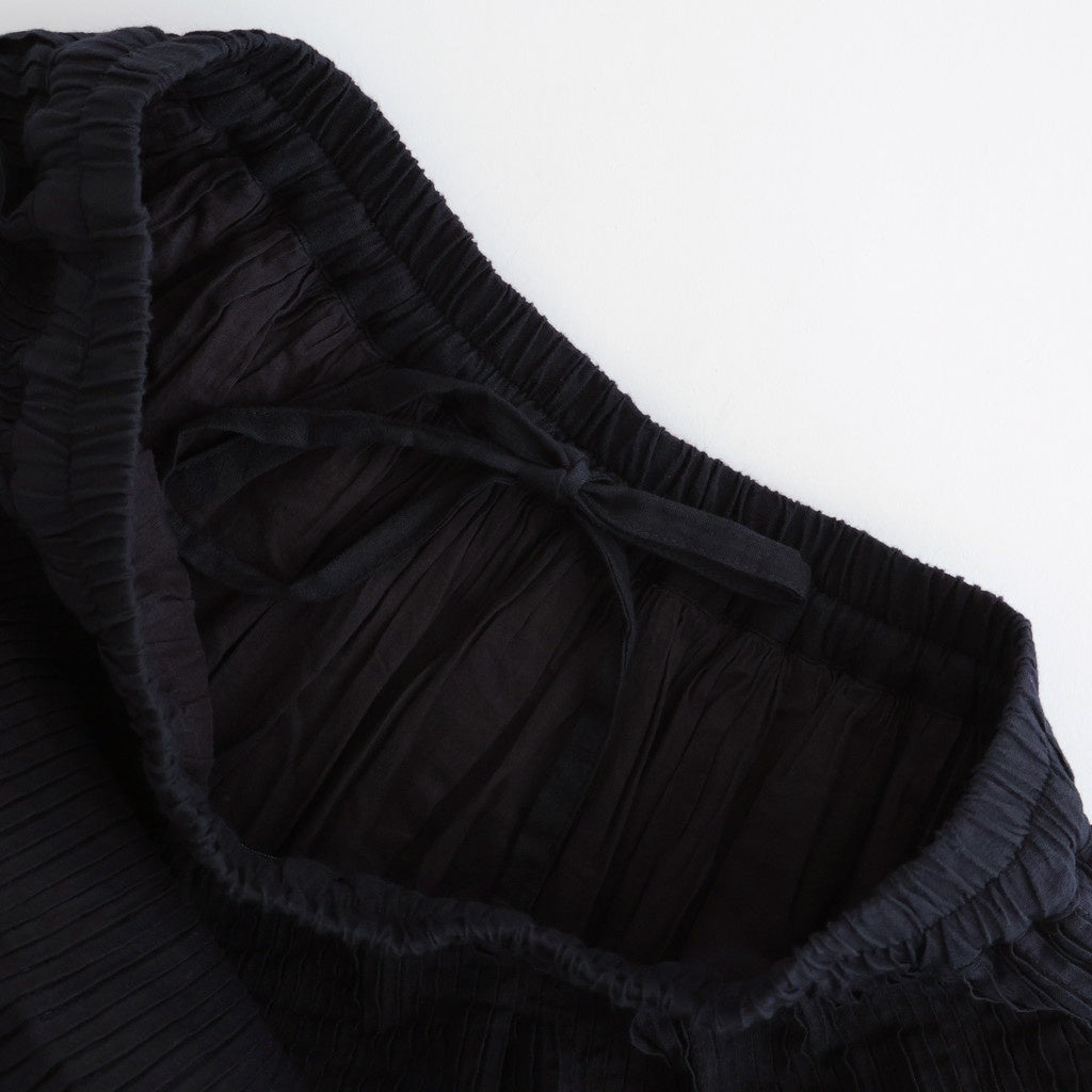 HANDWOVEN HEAVY COTTON PLAIN FLARED SKIRT WITH PINTUCK #9900 BLACK/BEIGE SELVAGE [INMDS25725]