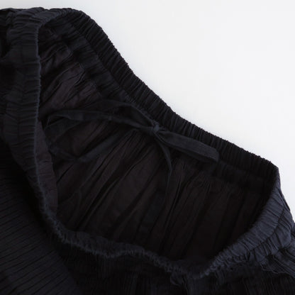 HANDWOVEN HEAVY COTTON PLAIN FLARED SKIRT WITH PINTUCK #9900 BLACK/BEIGE SELVAGE [INMDS25725]