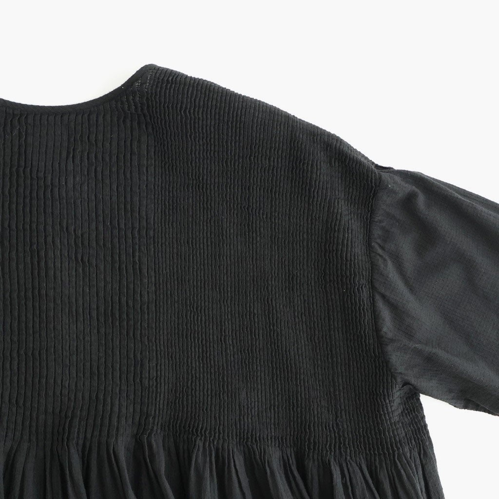 80s ORGANIC MICRO CHECK OVERDYE CREW-NECK BUTTON SHIRT WITH MINI PINTUCK #9912 BLACK (J.BLACK) [NMDS26233D]