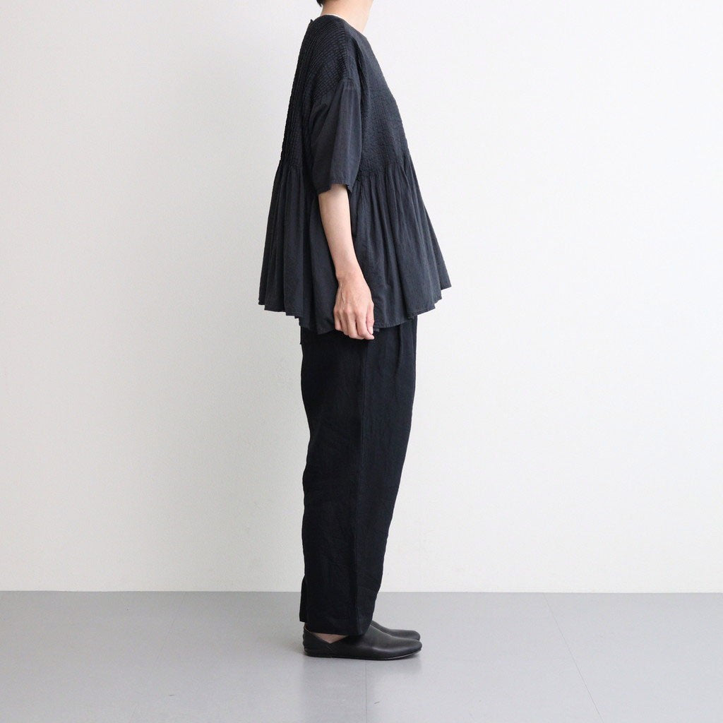 80s ORGANIC DOBIE CHECK(OVERDYE) CREW-NECK P/O HALF/SL SHIRT WITH PINTUCK #9971 O.BLACK [NMDS25251D]